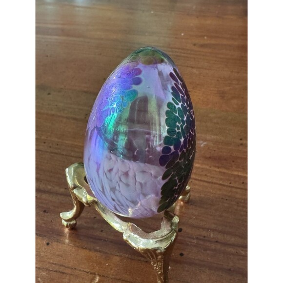 Vintage 1989 Mount Saint Helens Ash Iridescent Art Glass Egg Paperweight Signed - Picture 7 of 15